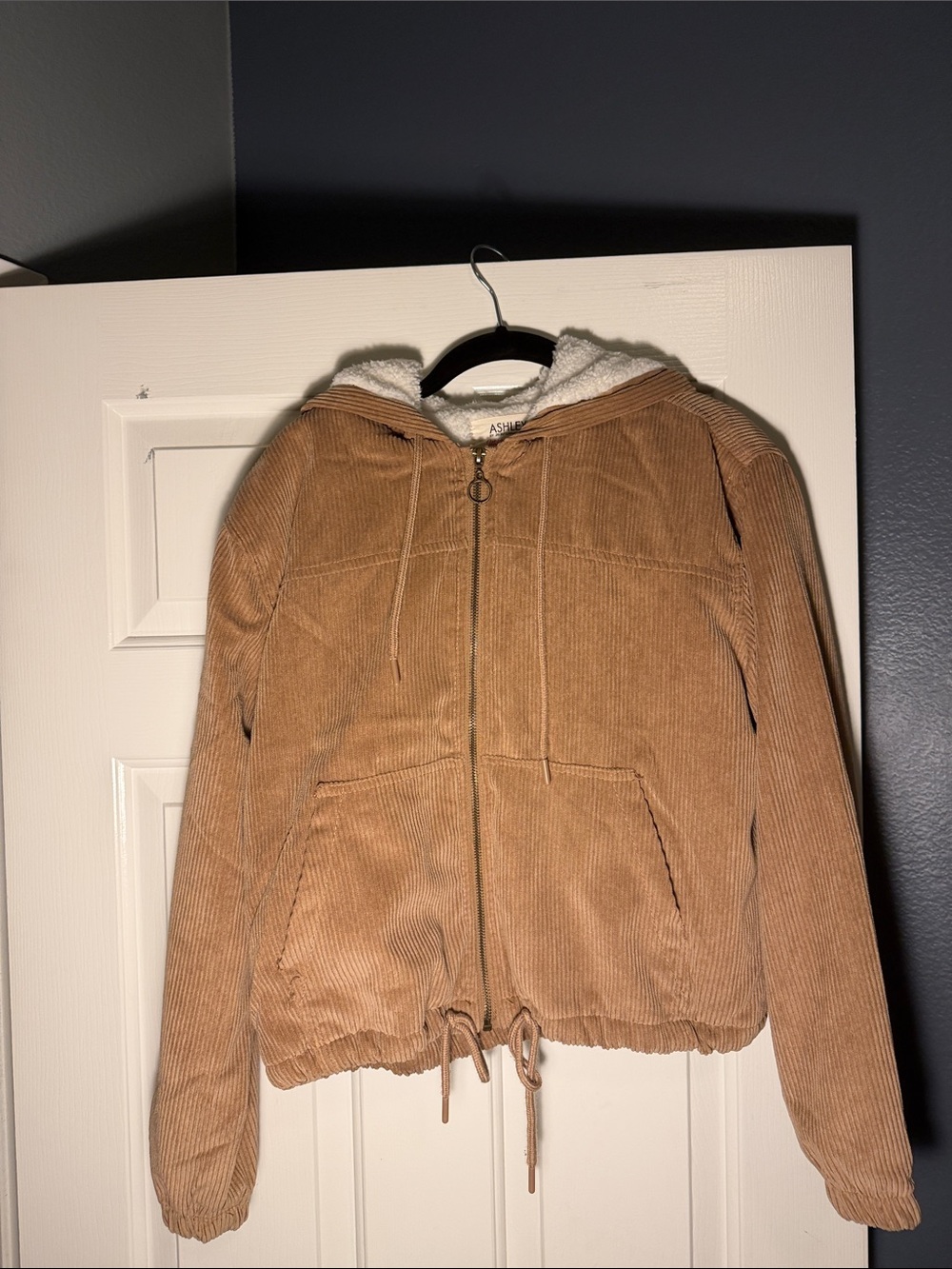 Ashley By 26 International Tan Corduroy Zip Hoodie Jacket